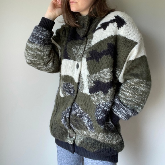 80’s Karizma knit cardigan jacket / abstract knit design / medium but oversize - Picture 4 of 9